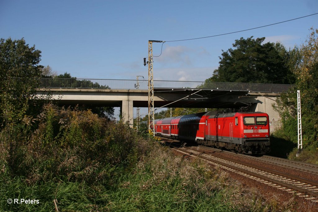 112 116-9 schiebt den RE1 RE18172 nach Brandenburg bis Erkna bei Frankfurt/Oder Nuhnen. 06.10.11