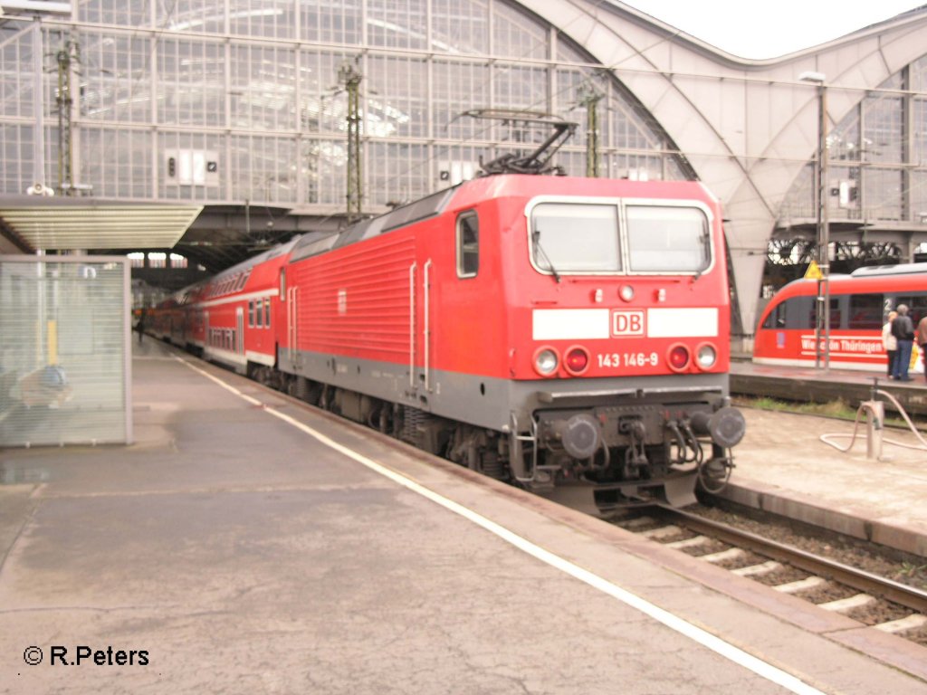 143 146-9 erreicht Leipzig HBF mit einer RB aus Lutherstadt Wittemberg. 16.03.08