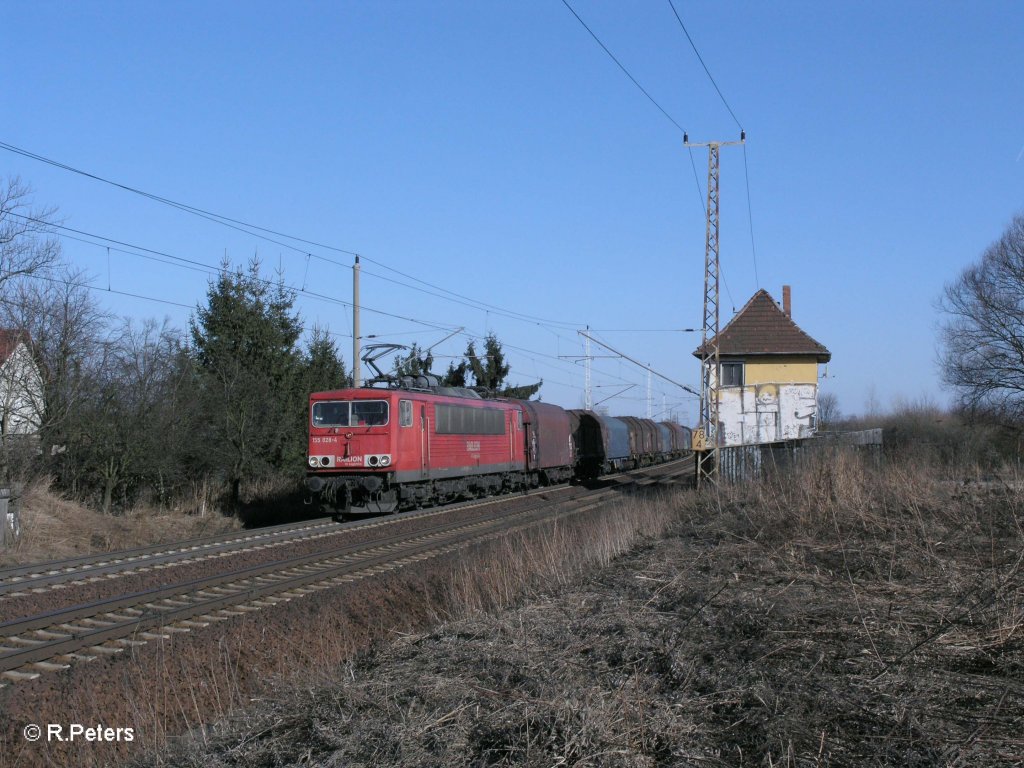 155 028-4 mit Coiltransportzug bei Frankfurt/Oder Nuhnen. 07.03.11