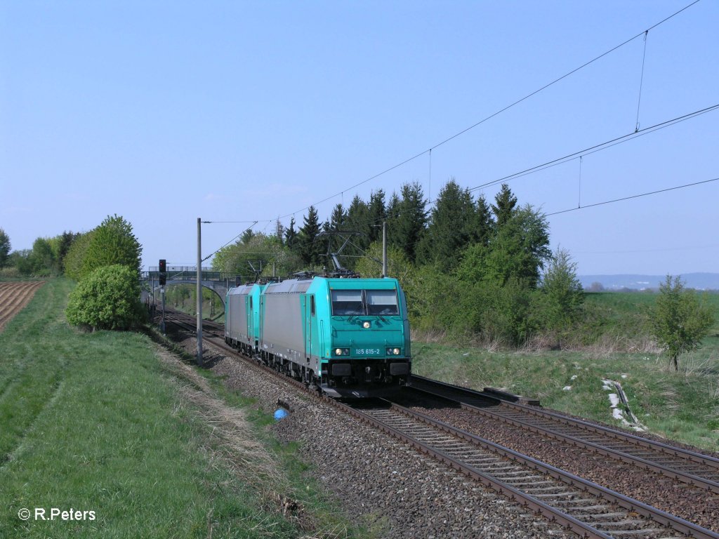 185 615-2 + 614 bei Altegolsheim als Lz nach Mnchen. 21.04.11