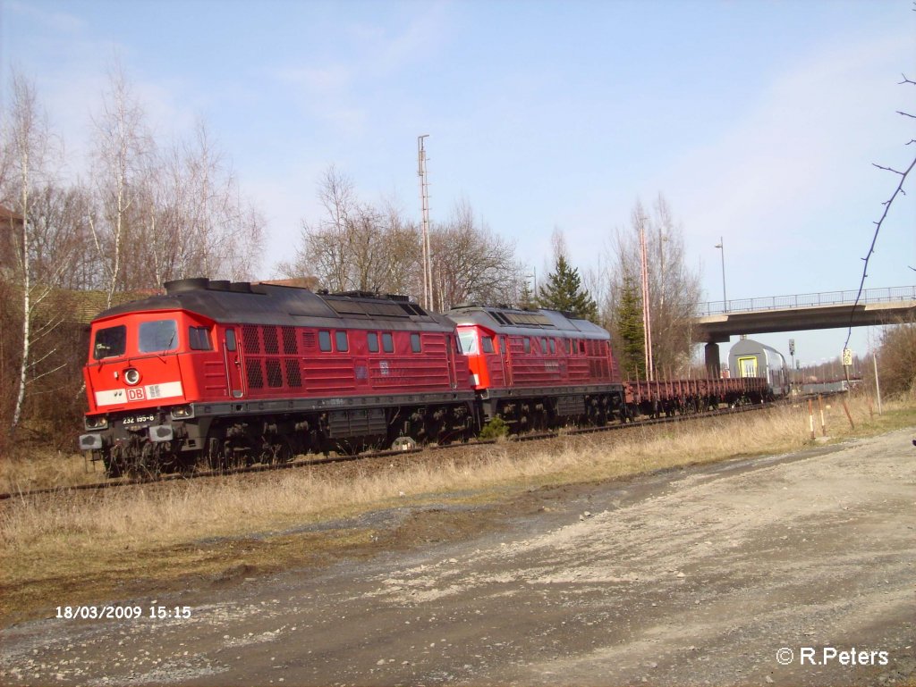 232 195-8 + eine Schwester Maschine durchfahren Wiesau/Oberpfalz mit der CFN 46331  SBB S-Bahn berfhrung. 18.03.09
