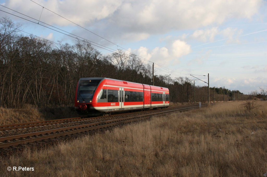 646 028 als RE18486 nach Frankfurt/Oder bei Eisenhttenstadt. 23.02.12