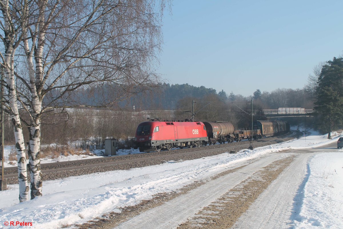 1116 058-7 zieht einen gemischten Güterzug bei Sinsgrün. 21.01.17