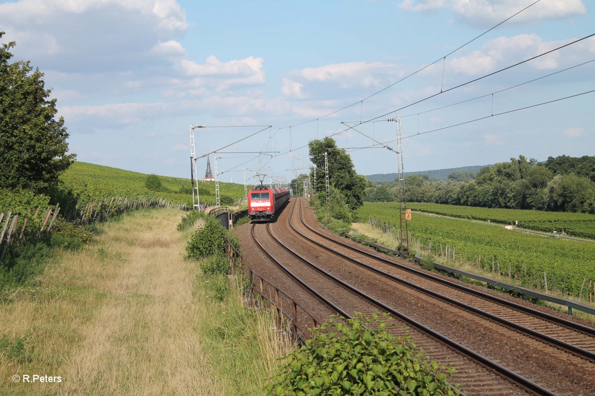 185 154-2 mit einem Kohlezug zwischen Ettvill und Hattenheim am Rhein. 15.07.14