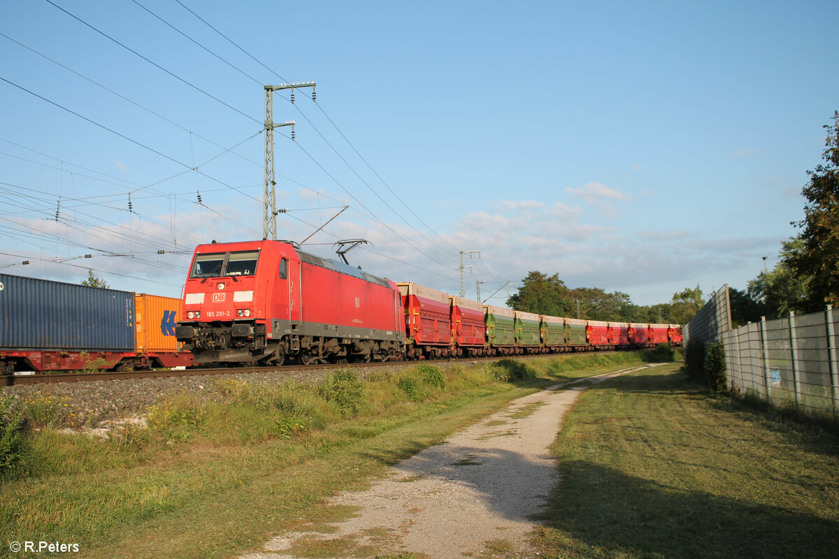 185 291-2 mit einem Rocktainer Zug in der Verbindungskurve in Nrnberg Hohe Marta. 27.09.23