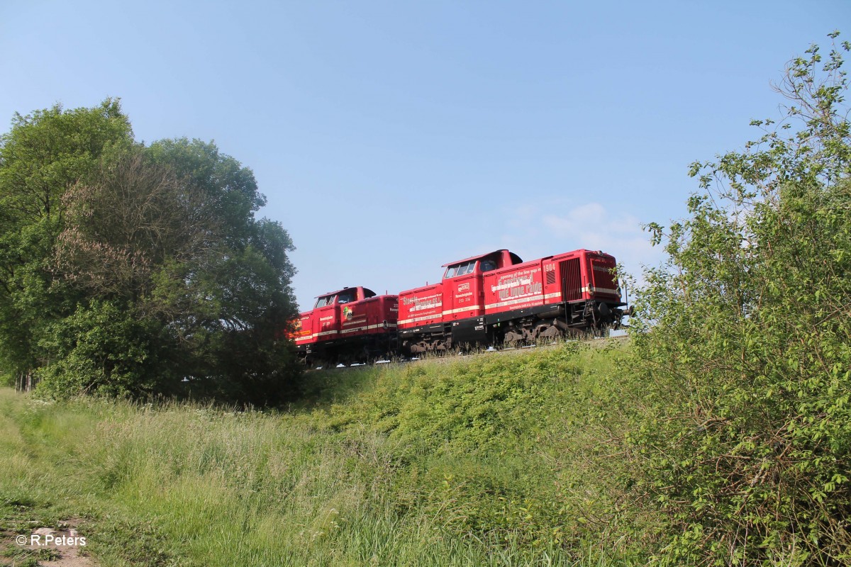 213 339 und 334 ziehen gemeinsam den Holzzug Parkstein-Hütte nach Torgau bei Oberteich. 