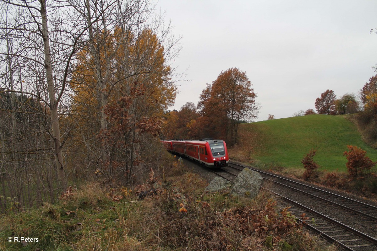 612 480 mit 2 Schwester Triebwagen als RE 3596 nach Hof bei Reuth bei Erbendorf.09.11.14