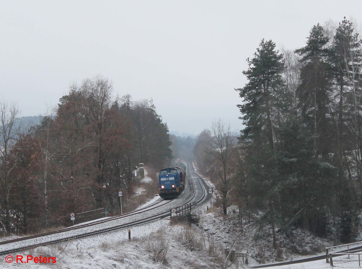 PRESS 204 010 und MTEG 204 347 ziehen zwischen Reuth bei Erbendorf und Windischeschenbach den Hauer-Kesselzug nach Weiden. 03.01.17