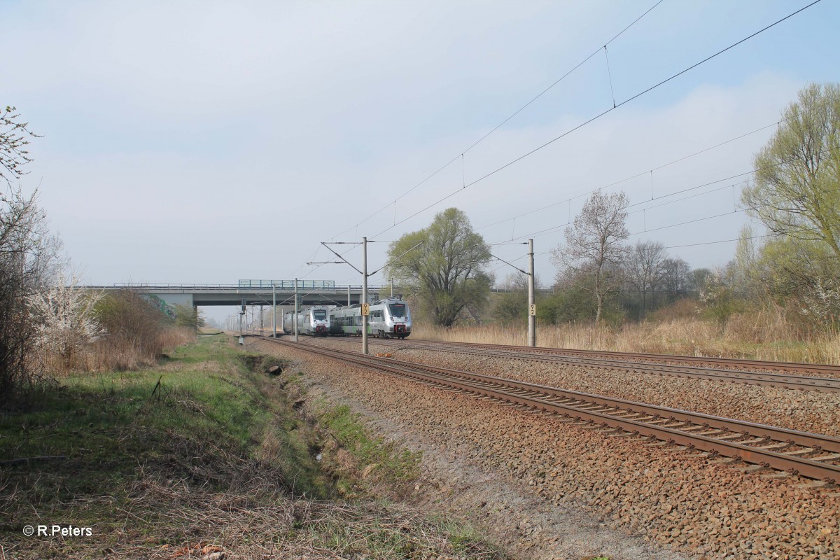 Treffen beider S1 Züge bei Borsdorfbei Leipzig. 29.03.14