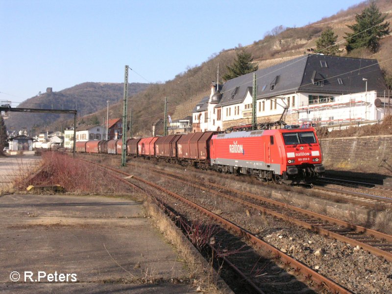 189 059-9 durchfhrt Lorch am Rhein mit ein Coiltransportzug. 12.02.08