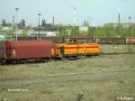 Arcelor Lok 63 rangiert mit coiltransportwagen im Werk. 19.04.07