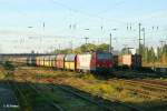 Arcelor 143 001-6 steht mit einem langen Kohlezug am 13.10.07 in Eisenh�ttenstadt.