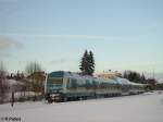 Arriva-L�nderbahn-Express (Alex) 223 067 verl�sst wiesau/Oberpfalz mit ein Alex nach M�nchen. 03.02.10
