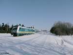 Arriva-L�nderbahn-Express (Alex) 223 070 zieht den ALX87011 nach M�nchen bei Sch�nfeld und erreicht gleich Wiesau/Oberpfalz. 07.02.10
