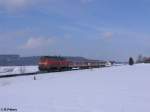 BR 218 Nachschuss von 218 485-1 mit einer RB Ulm bei Aichstetten. 21.02.10
