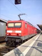114 003 steht in Frankfurt/Oder mit den RE1 Brandenburg HBf bereit.