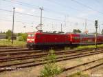 114 013-6 schiebt den RE1 Magdeburg HBF zurck in Bahnhof Eisenhttenstadt. 20.06.07