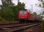145 068-3 zieht auf den Sdlichen Berliner Aussenring (BAR) bei Ahrensdorf ein Containerzug. 07.07.07