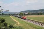 145 050-1 zieht bei Großsachsen-Heddesheim einen Container/Wechselpritschenzug in Richtung Süden. 28.05.15