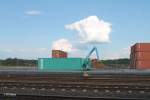 Ein sehr stark deformierter Container auf dem ATW Gelände in Wiesau.