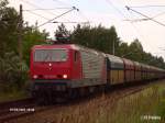 arcelor-eko-trans/53465/143-001-mit-einem-leer-kohlezug 143 001 mit einem leer Kohlezug nach Guben bei Vogelsang am 06.07.07