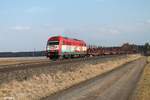 EVB/605688/223-031-zieht-ein-leeren-holztransportzug 223 031 zieht ein leeren Holztransportzug bei Oberteich in Richtung Marktredwitz. 27.03.18