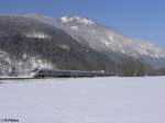 ICE 411 007 Pirna zieht bei Niederaudorf in Richtung Kufstein. 16.02.10