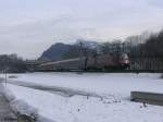 Railjet 1116 215 und 218 ziehen bei Kufstein mit ein RJ in Richtung Innsbruck. 18.02.10
