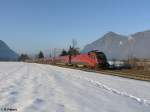 Railjet 1116 204-7 zieht ein RJ bei Niederaudorf. 18.02.10