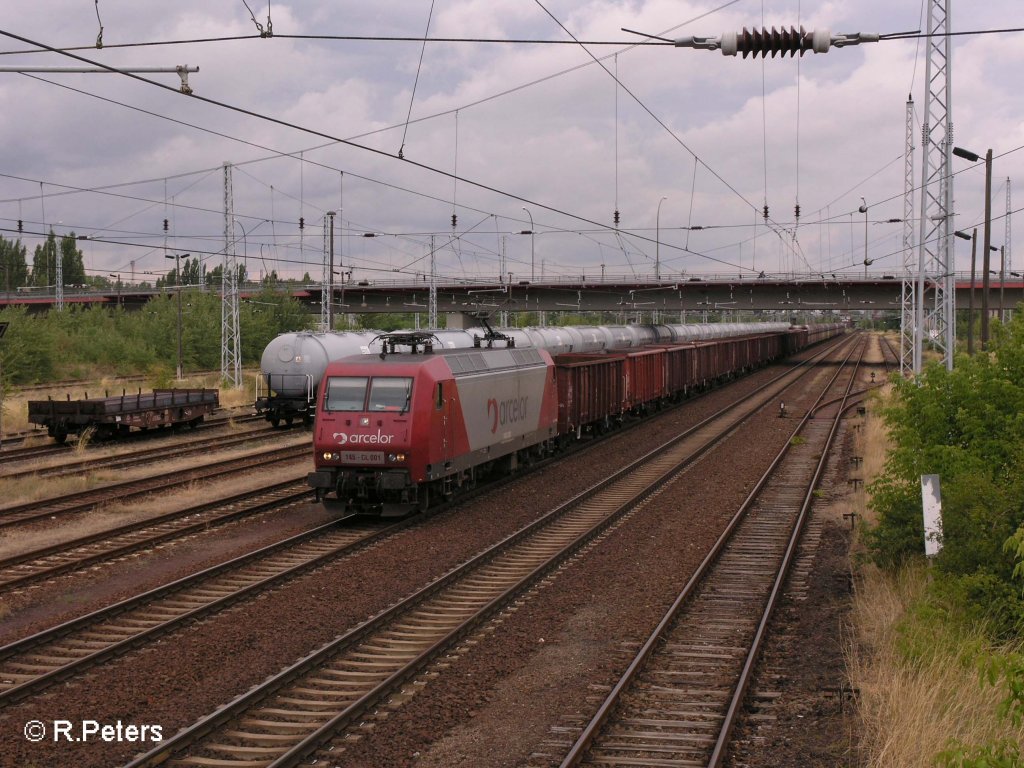 145 CL 001 durchfährt Eisenhüttenstadt mit ein leer Kohlezug. 12.07.08