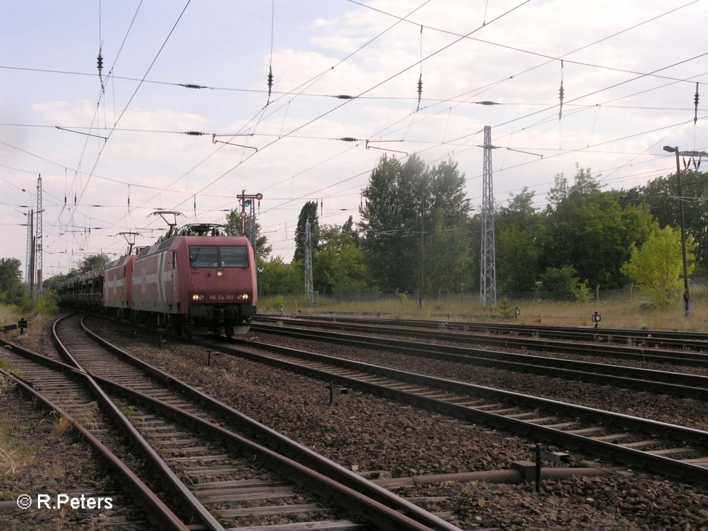 145 CL 013 + 015 fahren in Eisenhtenstadt mit den leeren Ford-Zug ein. 06.06.08