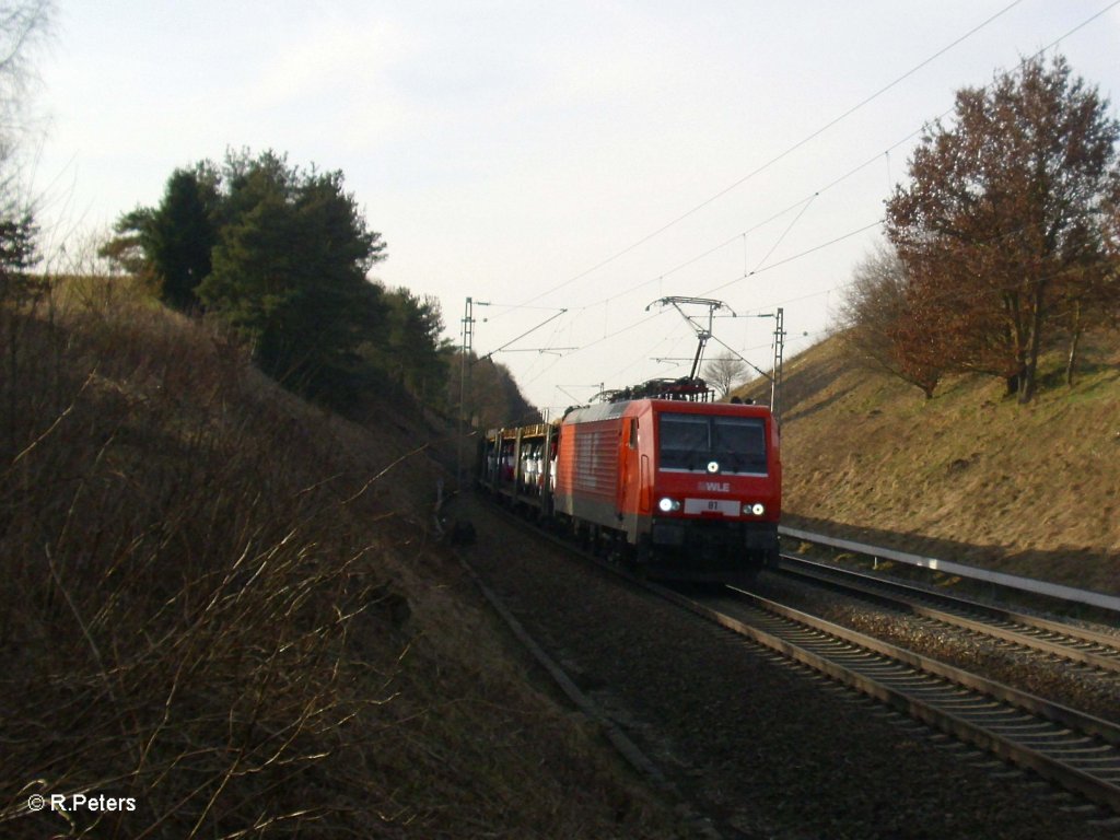 LOK 81 mit Autotransportzug bei Fahlenbach. 24.03.11