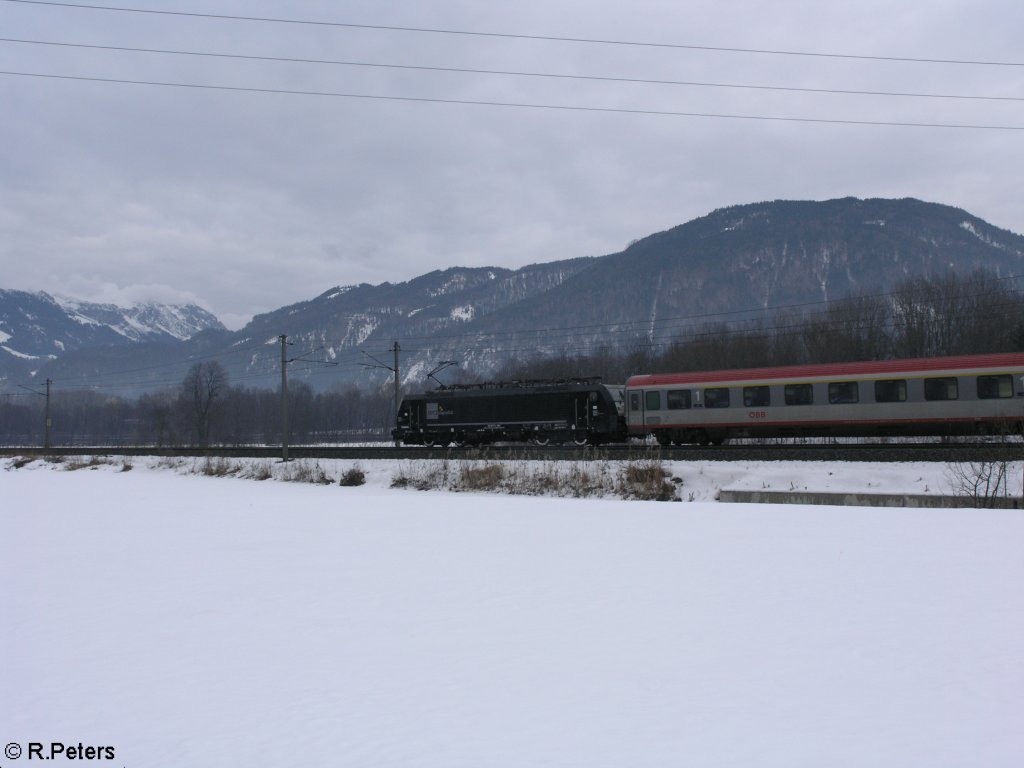 Nachschuss von E189 094 mit ein EC nach Mnchen kurz vor Kufstein. 18.02.10