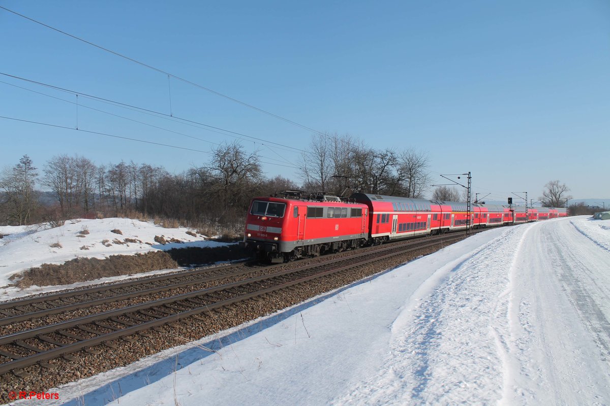 111 185-5 als RE 4854 München - Nürnberg bei Pölling. 26.01.17