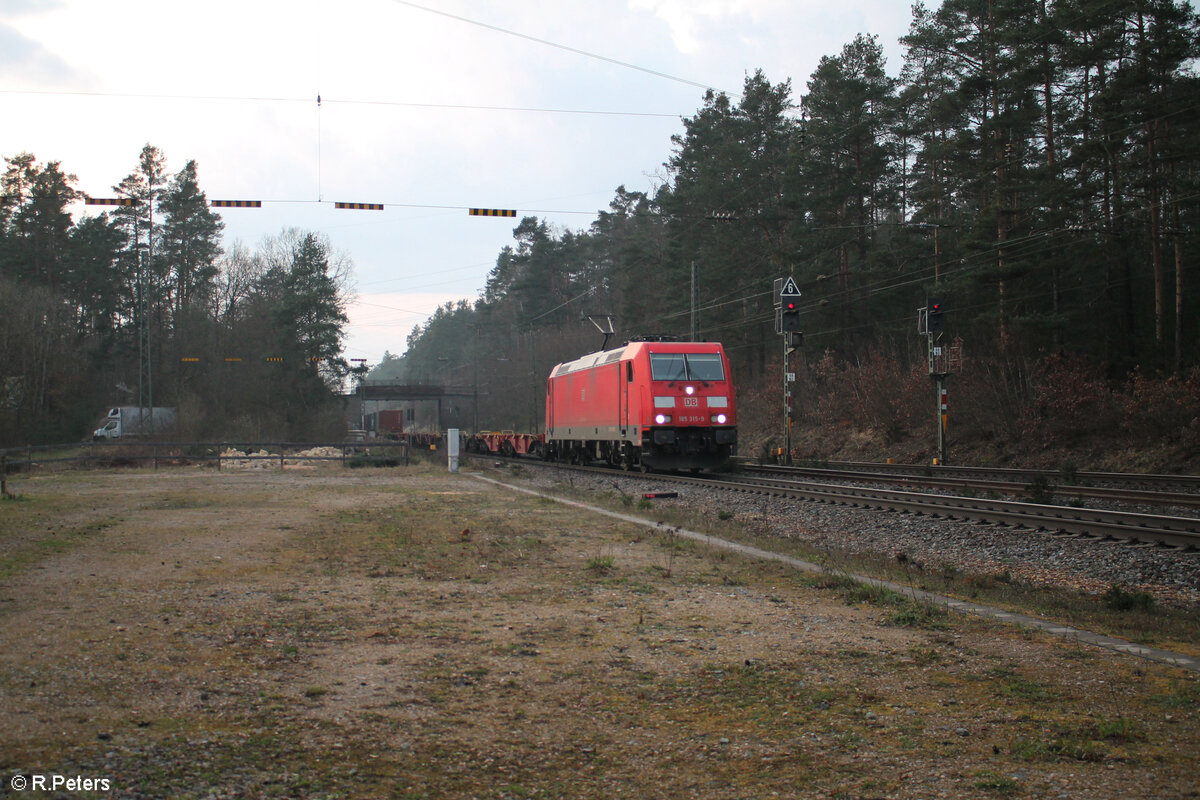 185 315-9 mit einem Containerzug in Ochenbruck gen Süden. 21.03.24