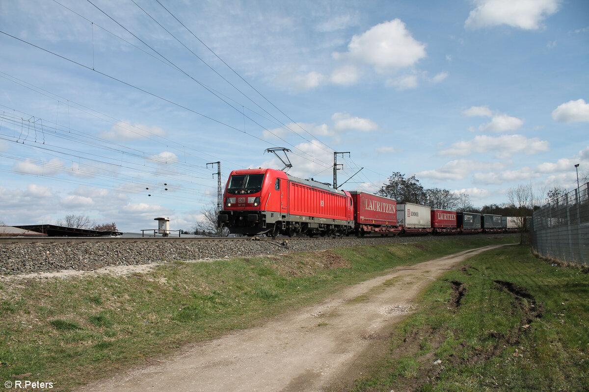 187 175-5 mit Wechselpritschen Lauritzen in der Treuchtlinger Kurve in Nürnberg Hohe Marter. 25.03.24