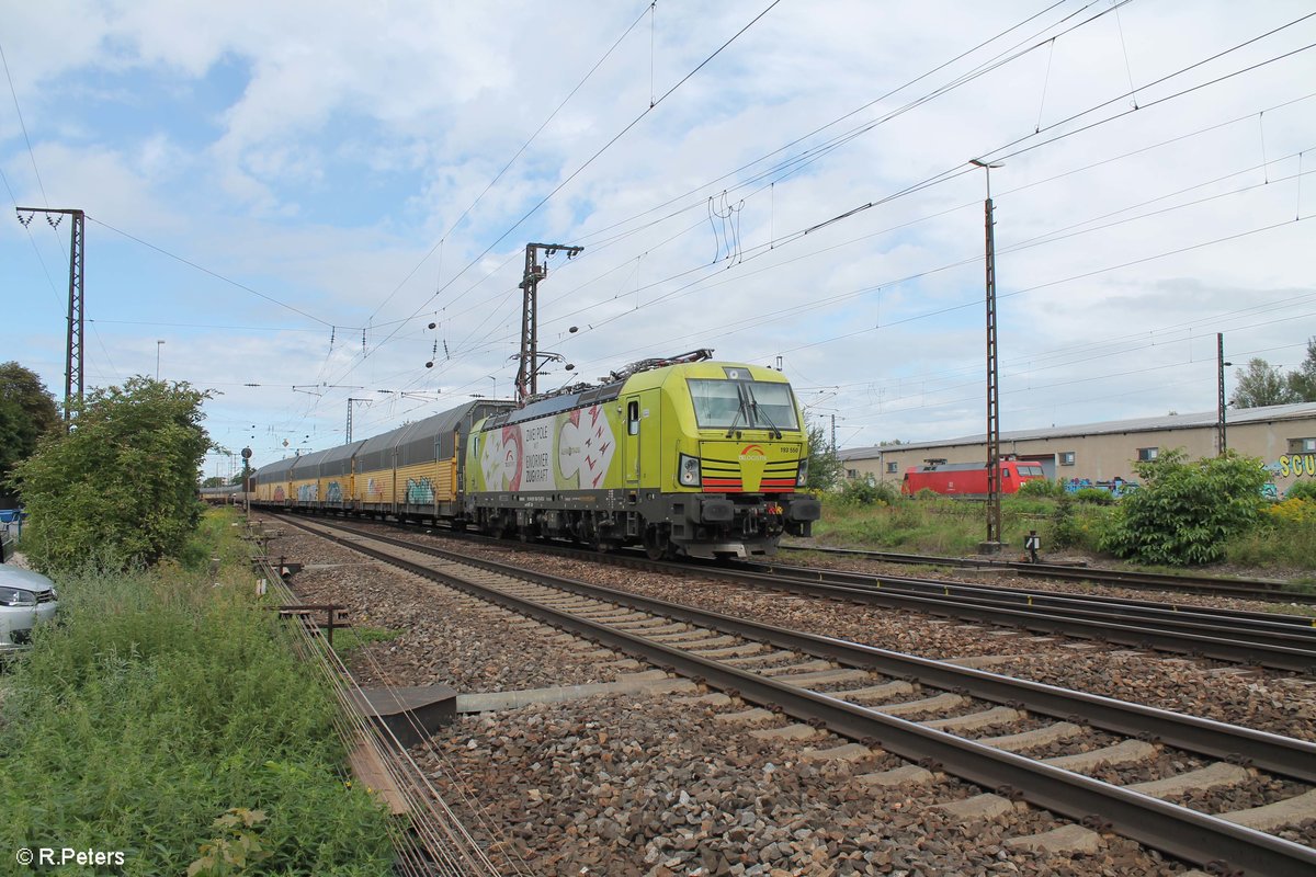 193 550 erreicht Regensburg Ost mit einem ARS Autotransportzug. 19.08.17