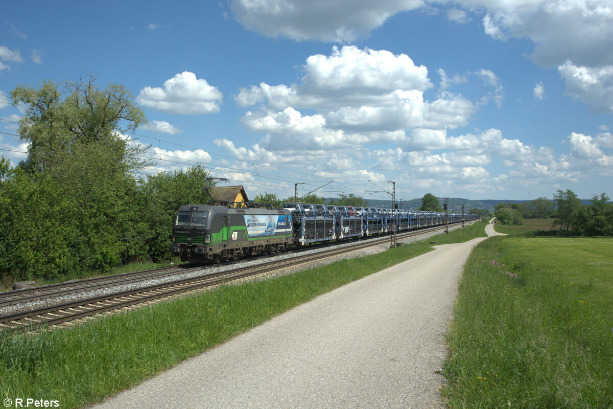 193 739-0  HutchisonPort Europe Intermodal  mit einem Autotransportzug bei Pölling in Richtung Norden. 14.05.24