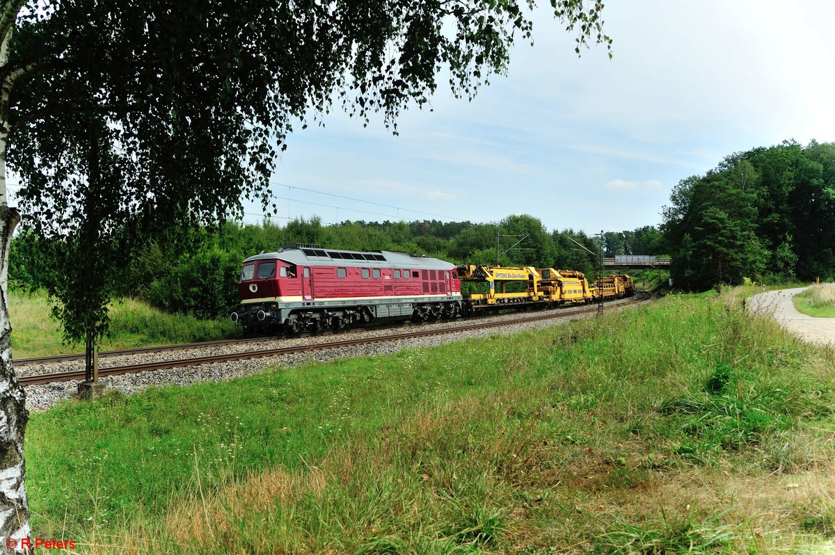 232 088 SRS mit einem Spitzke Bauzug von Irrenlohe (bei Schwandorf an der KBS 855) nach Würzburg bei Sinsgrün in Richtung Norden. 21.08.21