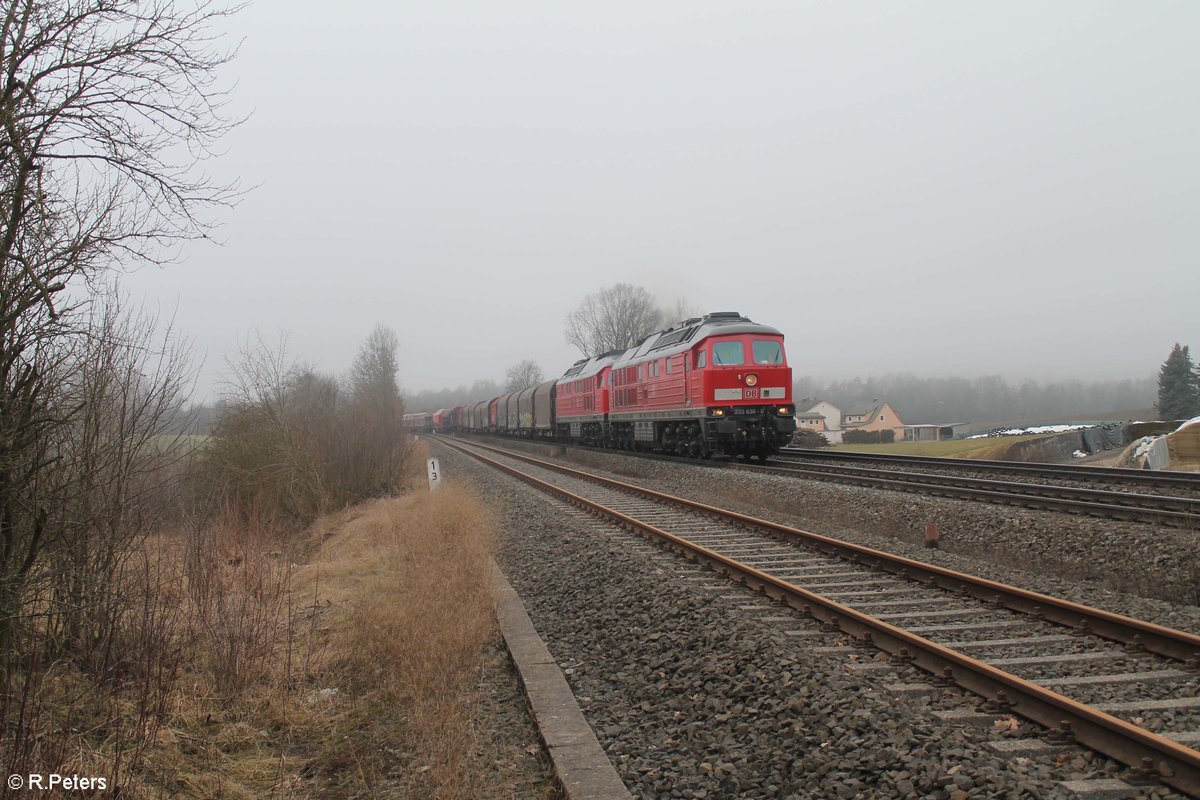 233 636 und 232 521 mit dem EZ 51716 Nürnberg - Senftenberg kurz hinter Wiesau. 22.02.21