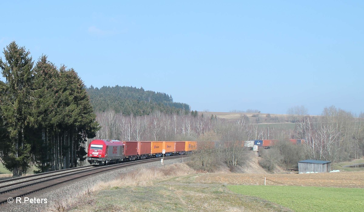 270082 mit dem Containerzug Hamburg - Wiesau bei Lengenfeld. 17.03.16