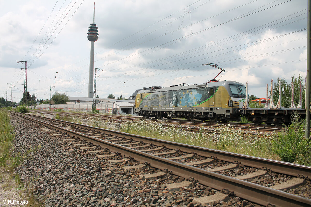 6193 218-5  Ludwig van Beethoven  zieht mit einem leeren Holzzug durch Nrnberg Hohe Marter. 24.07.24