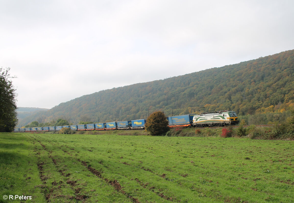 6193 595-6 zieht mit einem LKW-Walter bei Wernfeld in Richtung Norden. 20.10.24