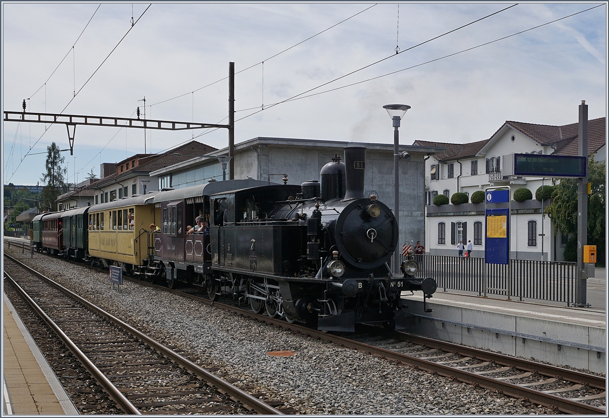 Dampftag Lyss: die Ed 3/4 N� 51 der Dampfbahn Bern DDB wartet in Lyss auf die Abfahrt Richtung Aarberg.
11. August 2018
