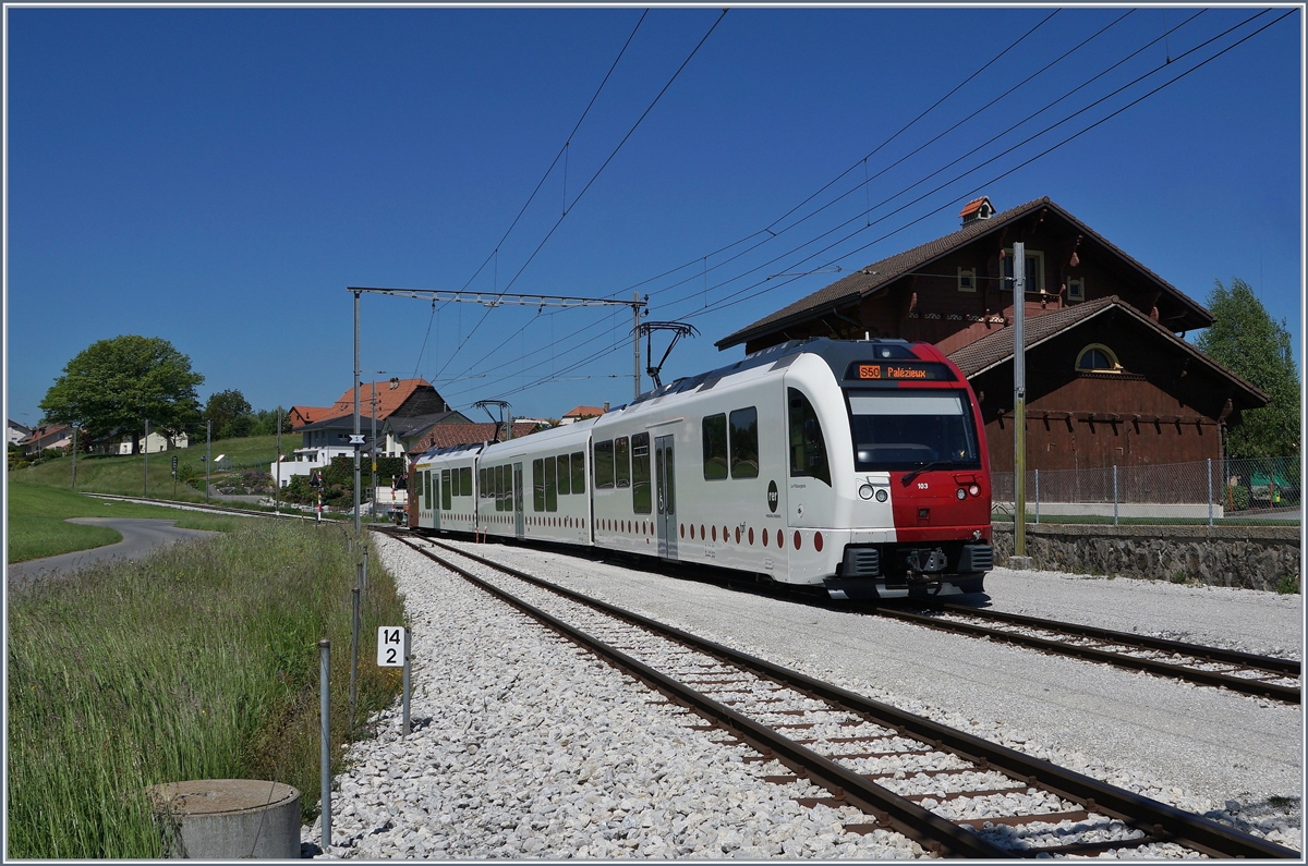 Ein TPF SURF auf dem Weg nach Palèzieux wartet in Vaulruz Sud auf den Gegenzug. 
19. Mai 2020
