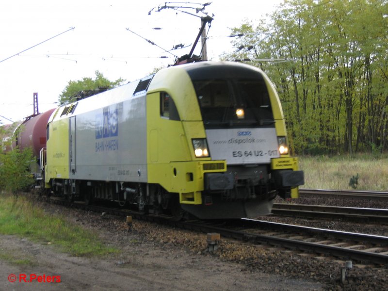 ES64 U2-017 zieht ein Kesselzug bei Ziltendorf, leide rnur ein Notschuss.