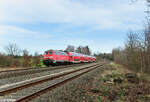 218 422 als RE2 4861 Hof - München bei Schönfeld kurz vor Wiesau.