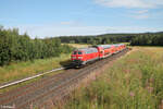 218 424-0 zieht bei Growendern den RE2 RE4859 Hof - Mnchen. 07.07.24