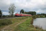 218 409-1 zieht südlich von Wiesau/Oberpfalz den RE2 RE4859 Hof - München. 15.09.24