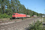 185 263-1 mit einem gemischten Güterzug steht am Rand in Ochenbruck. 15.09.23